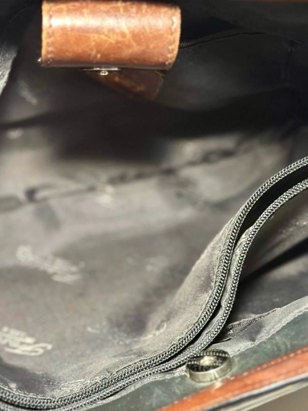 Fossil Dark Green Vintage Leather Tote with Brown Braided Handles